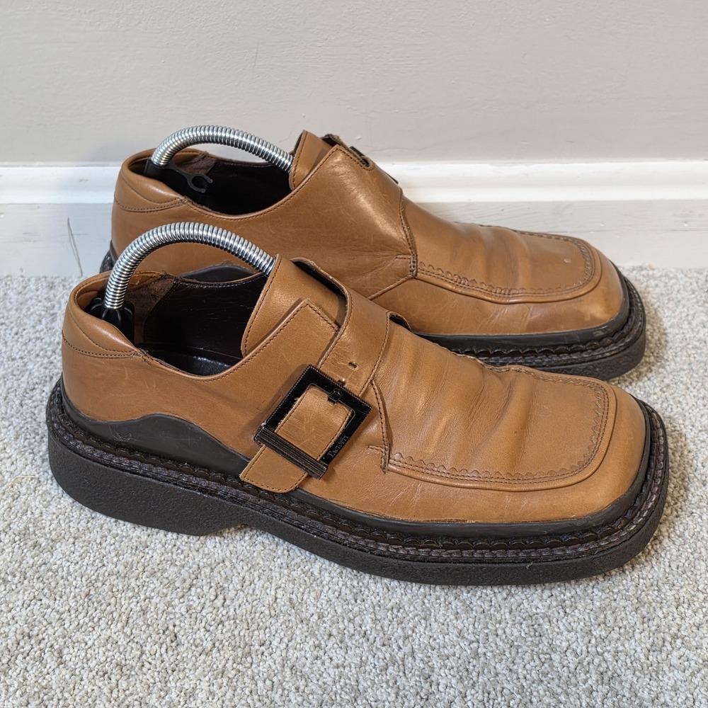 Cesare Paciotti Monk Strap Shoes Men's US 7 EU 40 Tan Leather Platform Italy